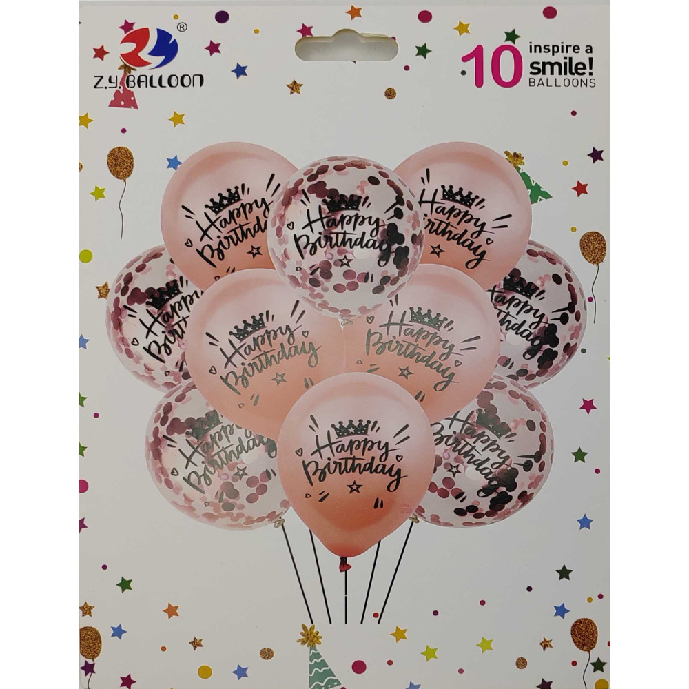 Н-р пов. куль "Happy birthday" 10шт.*30см рожеві