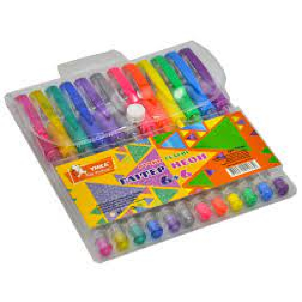 н-р ручок гел., прогум. грип, 6+6 кол., Glitter+Neon, ГР46, УМКА
