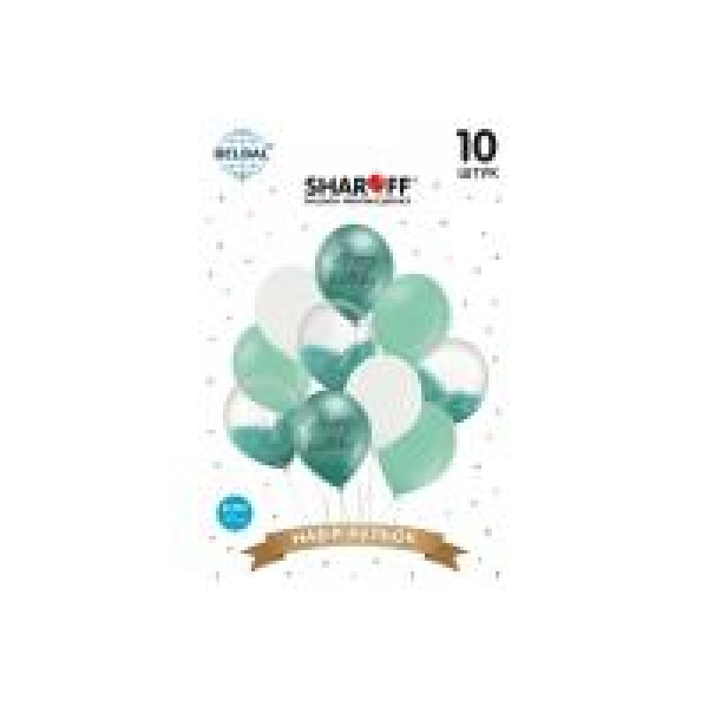 Набір латексних куль Sharoff "Happy Birthday" Тіффані + білий (10 шт) 11414 - 0
