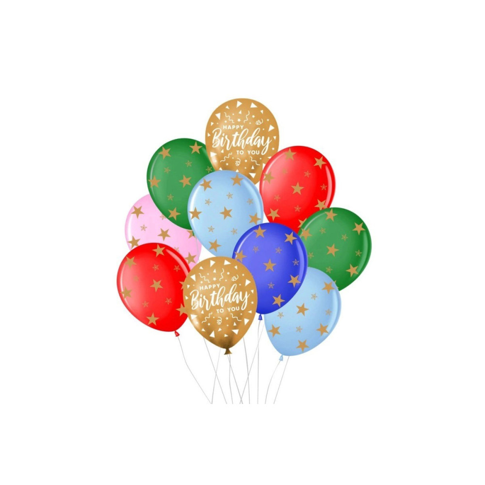 Набір повітряних кульок Sharoff Зірки золоті Happy birthday кольорове ассорті