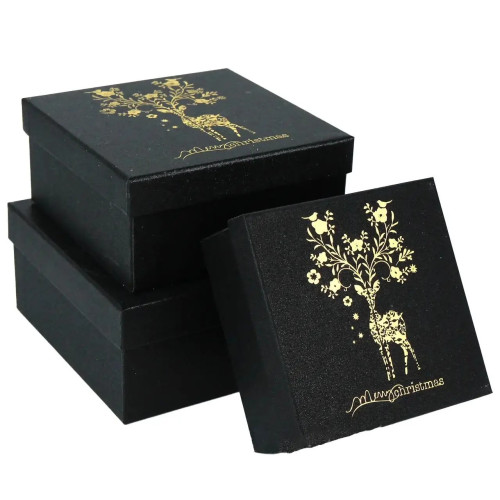 Новорічна коробка (Чорна з оленем Merry Christmas) Розмір L (20×20×9.5 см) 88279-81-L