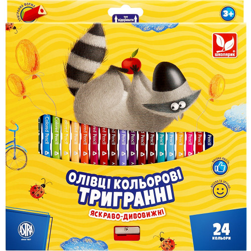 Олівці кольорові тригранні + чинка - 24 кольори 312110003-UA