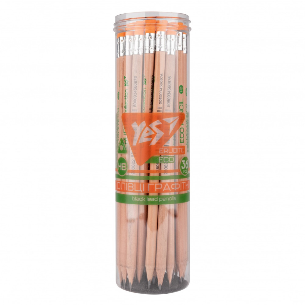 Олівець YES ч/гр трикутний з ласт. у пл. тубі "ECO Pencil Er - 0