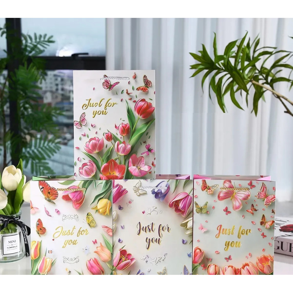 Пакет подарунковий "Just for you квіти" Середній (M 26х32х10 см) 15033