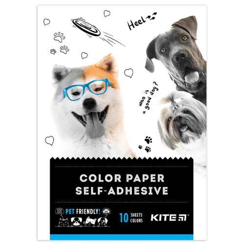 Папір кольоровий самоклейкий (10 арк/10 кол), А5 Kite Dogs