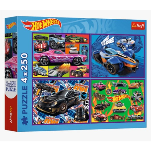 Пазли "4x250" Hot Wheels Гоночний автомобіль Trefl