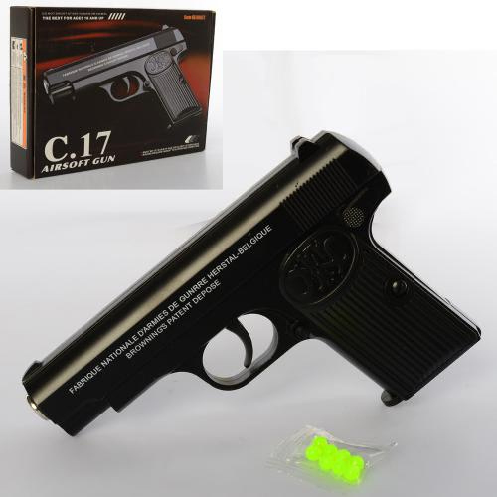 Пістолет C17 (18шт) метал, на кульках, 16см, в кор-ці, 21-15-4,5см