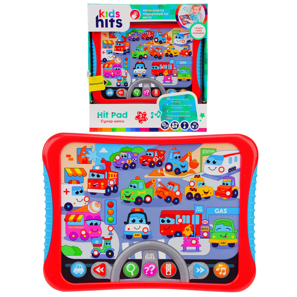 Планшет Kids Hits KH01/008 (48шт)"Супер авто"батар,назви,звуки авто. правила дорожнього руху,гра, запити, .р-р 23,8*17*2см, короб.25*27*4см