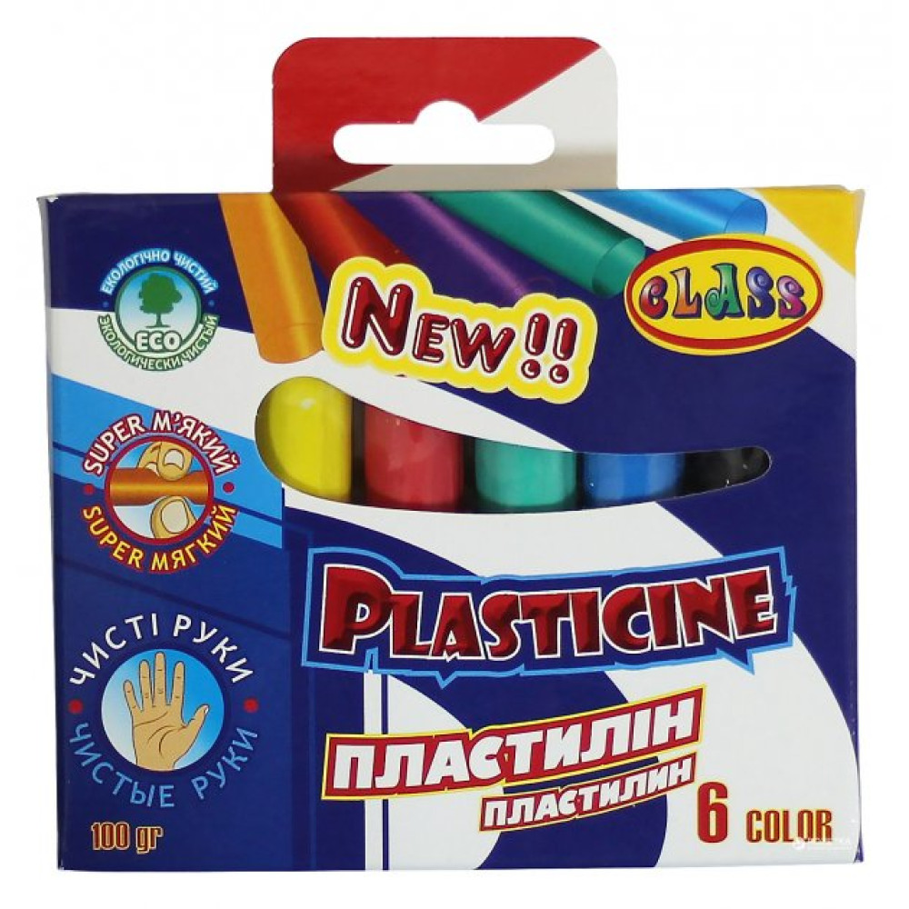 пластилін "Чисті руки" 6кол., ECO, 100гр., 7625, CLASS
