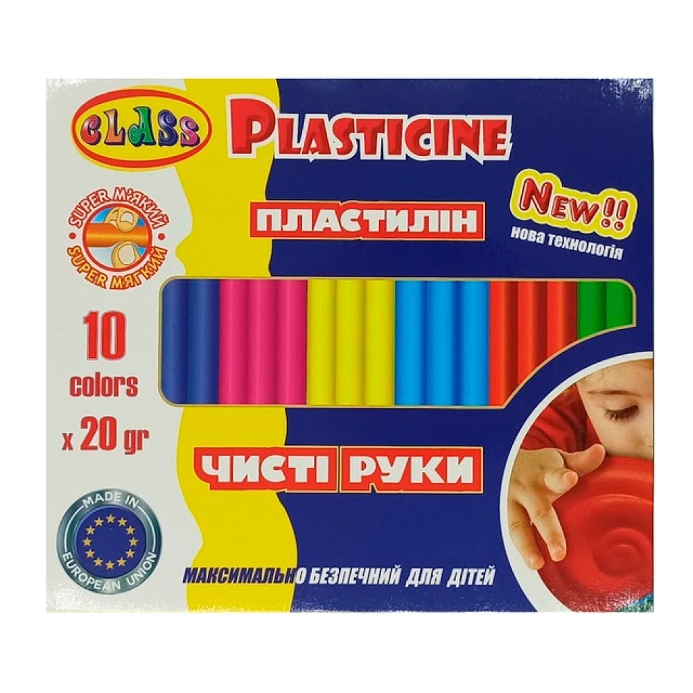 Пластилін CLASS Чисті руки MAXI ECO 10 кольорів 20 г (7645С)