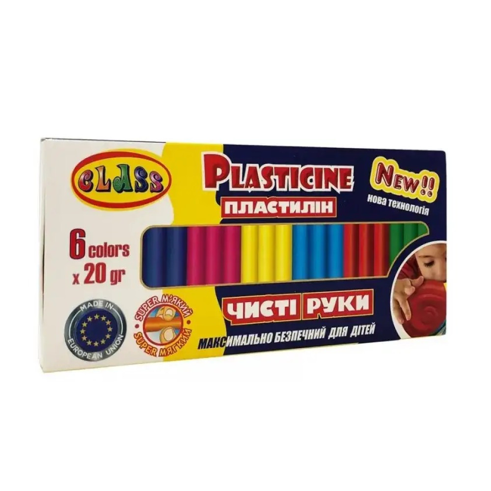 Пластилін CLASS Чисті руки MAXI ECO 6 кольорів 20 г