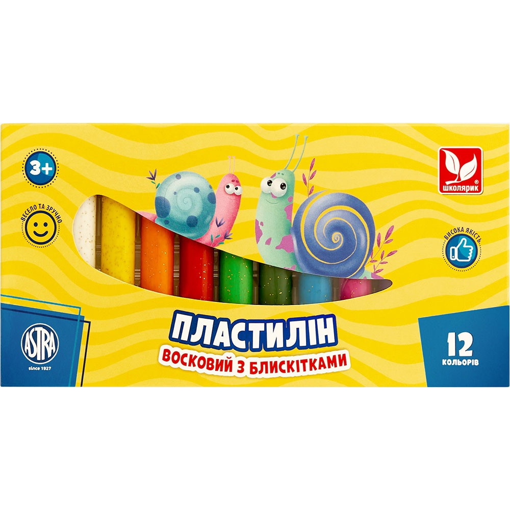 Пластилін круглий восковий з блискітками 12 кольорів