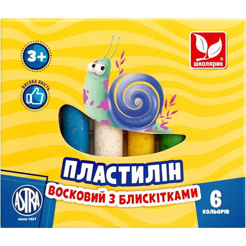 Пластилін круглий восковий з блискітками 6 кольорів