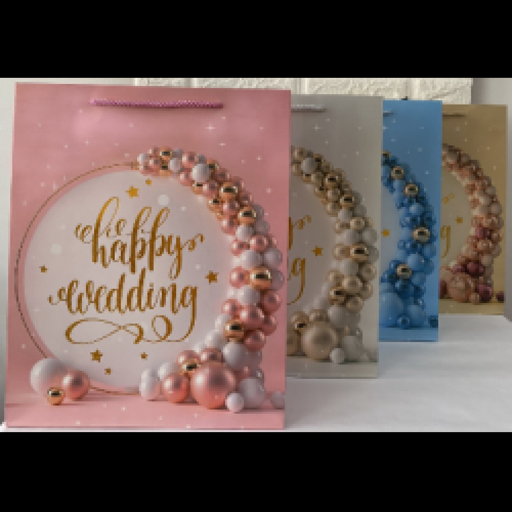 ПОДАРУНКОВИЙ ПАКЕТ HAPPY WEDDING КУЛЬКИ 30*41,5*12СМ