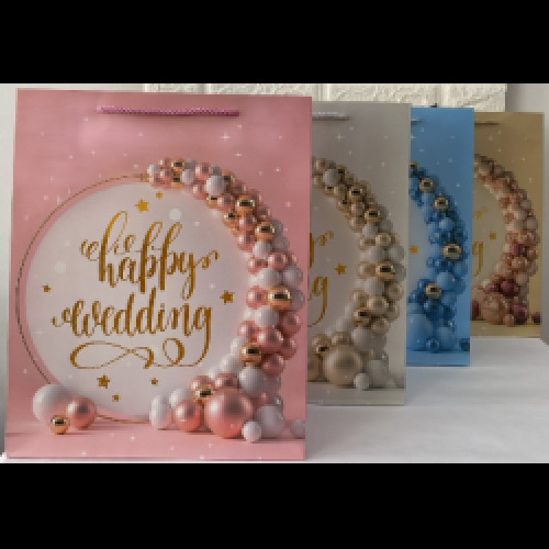 ПОДАРУНКОВИЙ ПАКЕТ HAPPY WEDDING КУЛЬКИ 30*41,5*12СМ