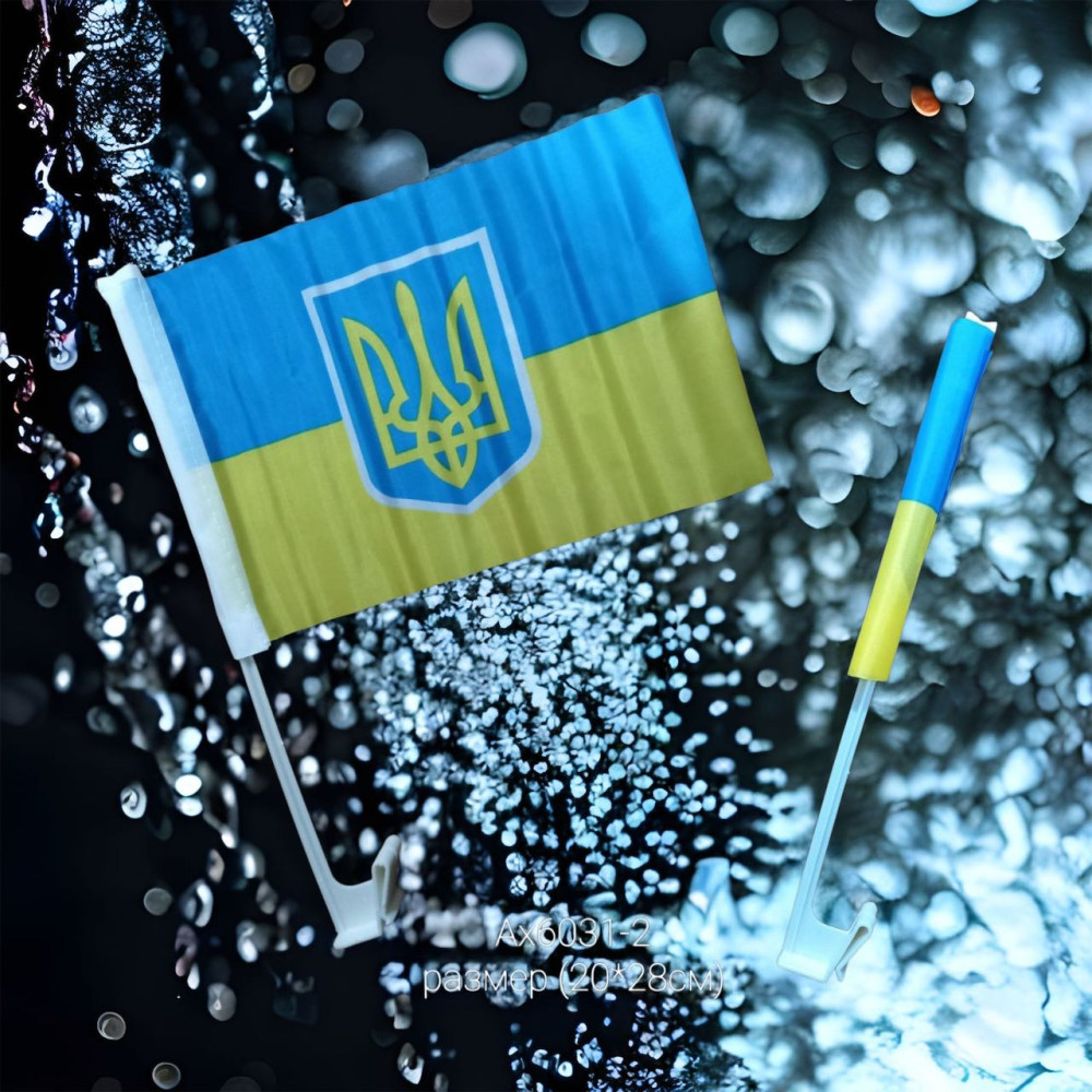 Прапор України з гербом та тримач на автомобіль 20*28см BT-6