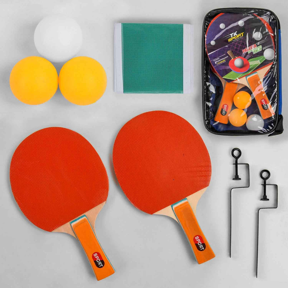 Ракетка C 44878 TK Sport для пінг-понгу, 2 шт + 3 кульки + сітка, в чохлі