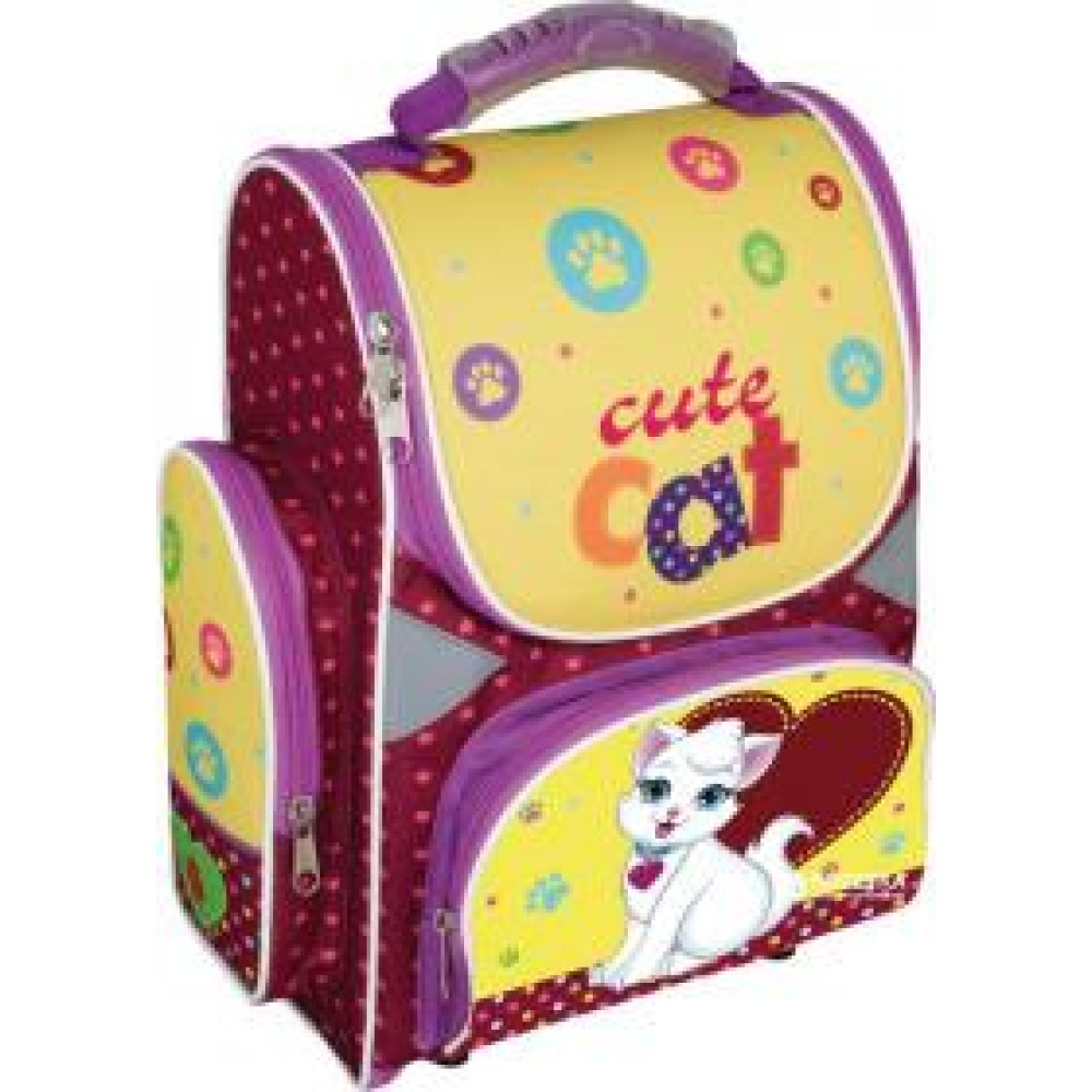 Ранець шкільний "Cute Cat", 34×26×12 см, трансформер, ортопедична спинка, COOLFORSCHOOL - 0