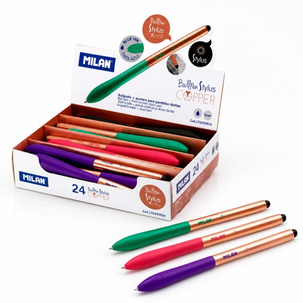Ручка кулькова MILAN Stylus Copper 1 мм синя з стилусом