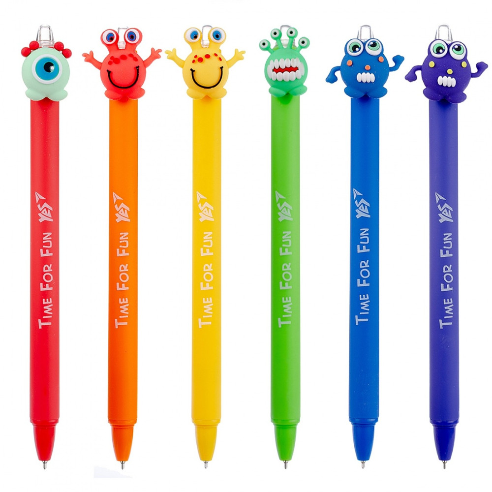 Ручка масляна YES «Funny monsters» автоматична, 0,7 мм, синя