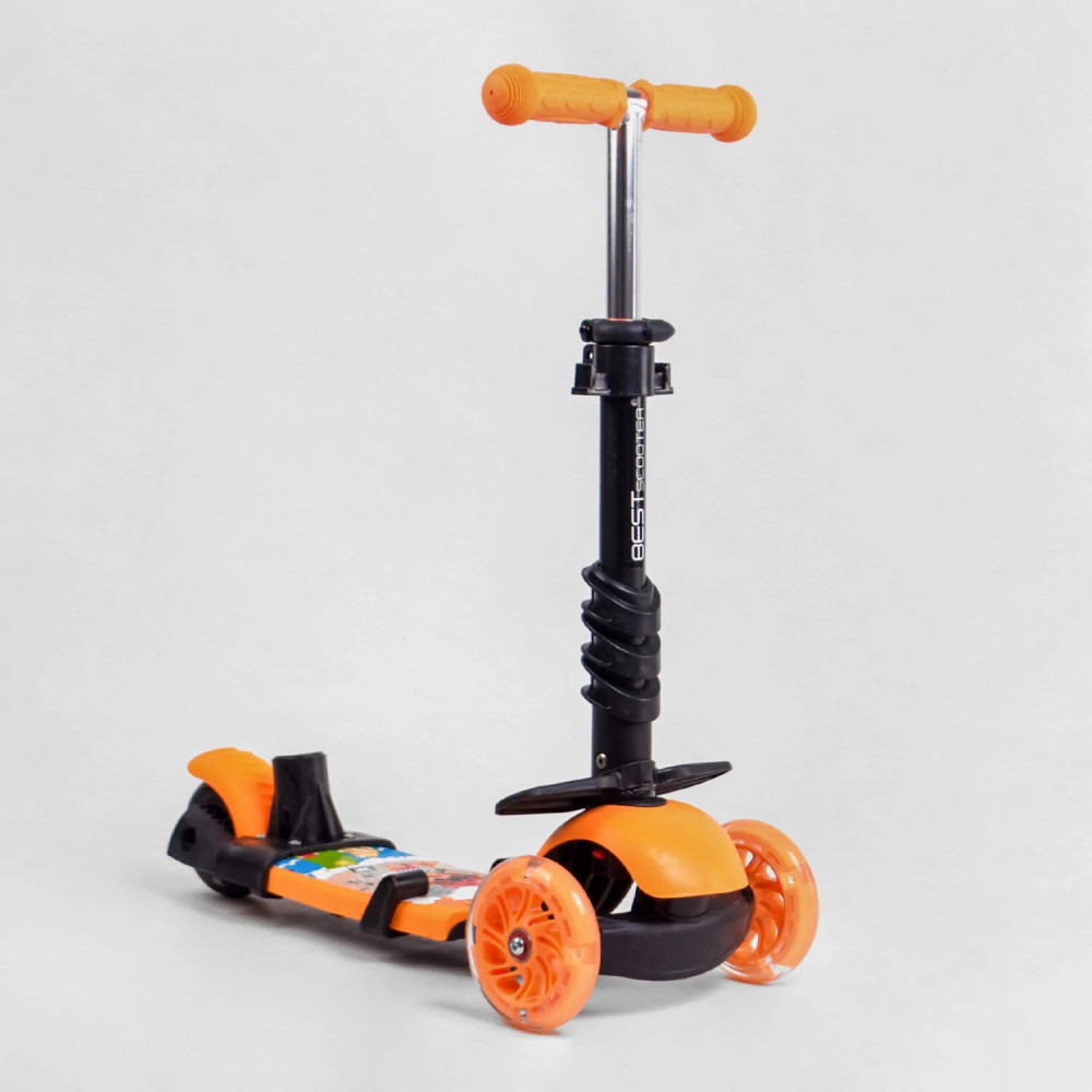Самокат 5в1 триколісний 11033 Best Scooter, із захисним бампером, PU колеса, підсвітка коліс, в коробці - 0
