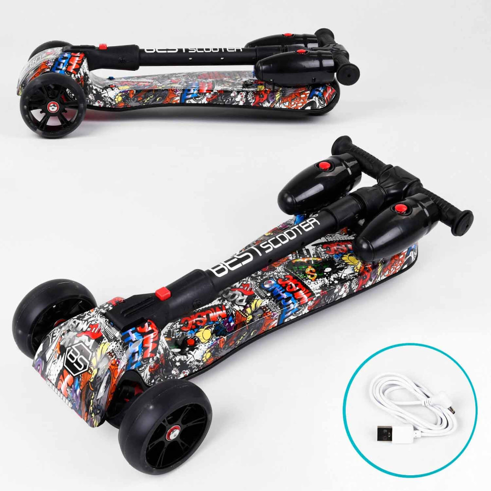 Самокат Акція Best Scooter MAXI 17723, з парогенератором, музика, дим, турбіни, пластмасовий, колеса PU 120×40 мм, складне алюмінієве кермо, в коробці - 2