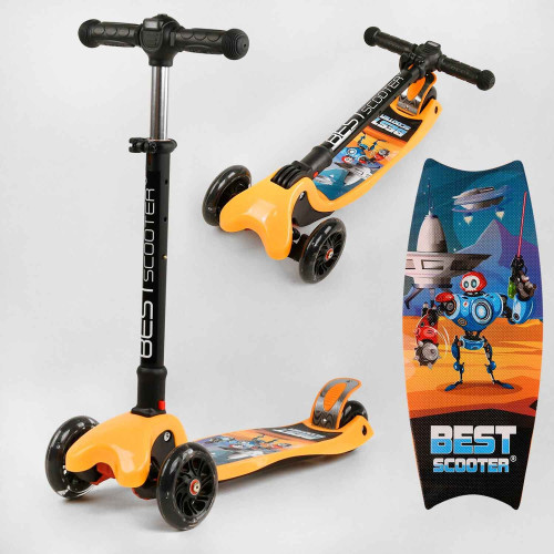 Самокат триколісний L-1488 Best Scooter, MAXI, складане кермо з фарою, 4 колеса PU зі світлом, d=12 см, в коробці