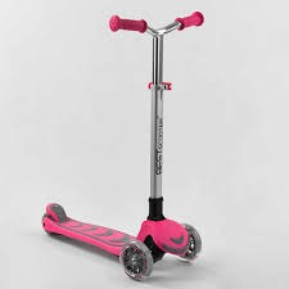 Самокат триколісний Y-00211 (4) Best Scooter, РОЖЕВИЙ, складане алюмінієве кермо, 4 колеса PU зі світлом, d = 12 см