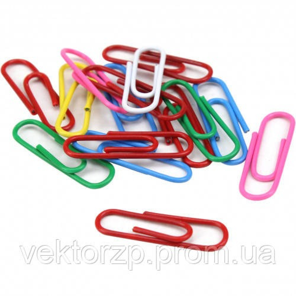 скріпки, 28мм, 100шт., прямі, РVC, кольори .в ас-ті, 4-322, 4Office