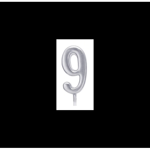 Свічка цифра "9", срібна