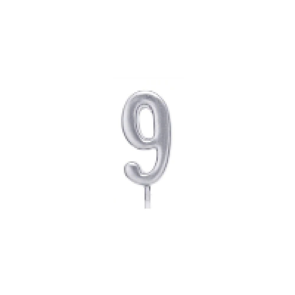 Свічка цифра "9", срібна - 0