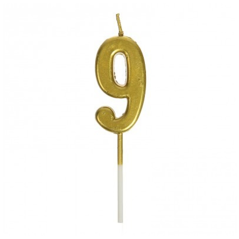 Свічка цифра "9", золото, candle парафін, 04664