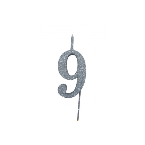Свічка цифра Велика, шпажка, блискавки срібло 9 (13,5 см)