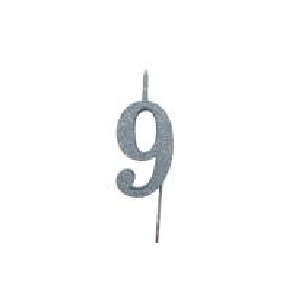 Свічка цифра Велика, шпажка, блискавки срібло 9 (13,5 см) - 0