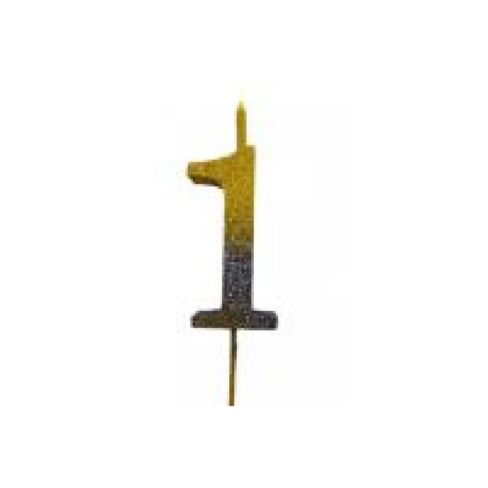 Свічка цифра Велика, шпажка, блискітки, золото-графіт 1 (30 см) 13599 - 0