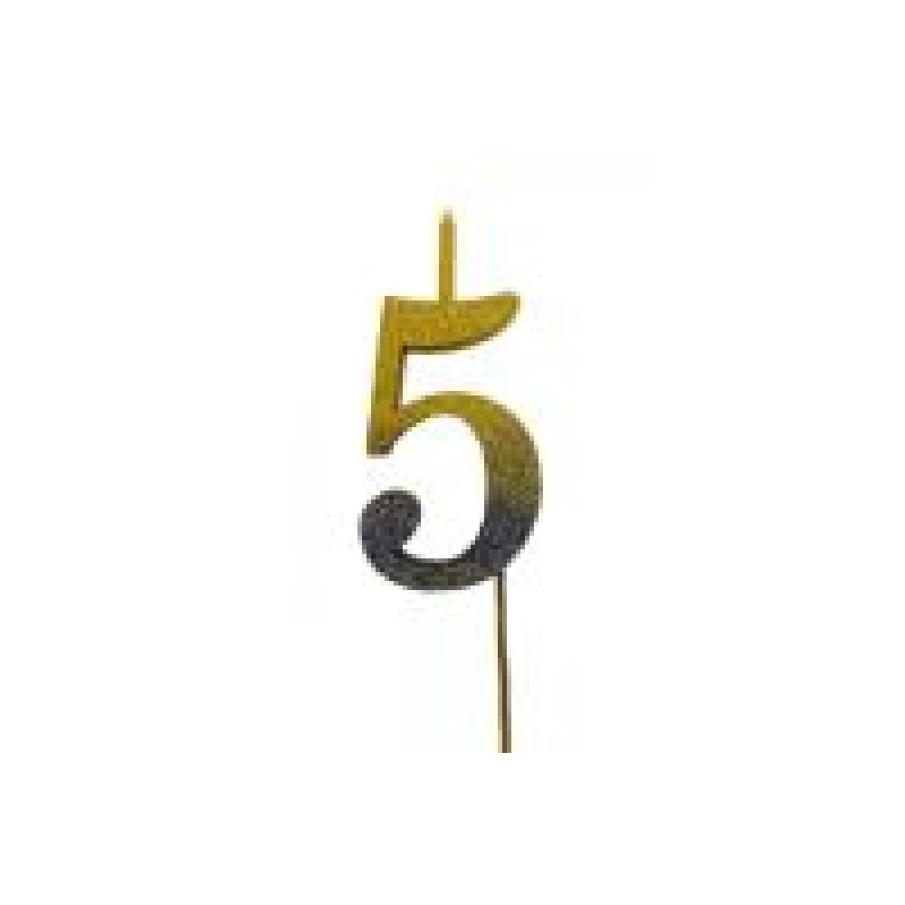 Свічка цифра Велика, шпажка, блискітки, золото-графіт 5 (30 см) 13603 - 0