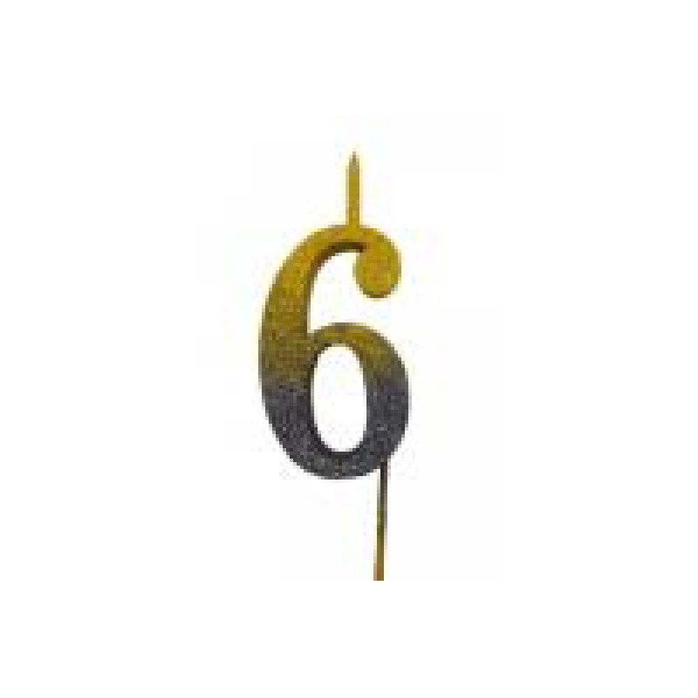 Свічка цифра Велика, шпажка, блискітки, золото-графіт 6 (30 см) 13604 - 0