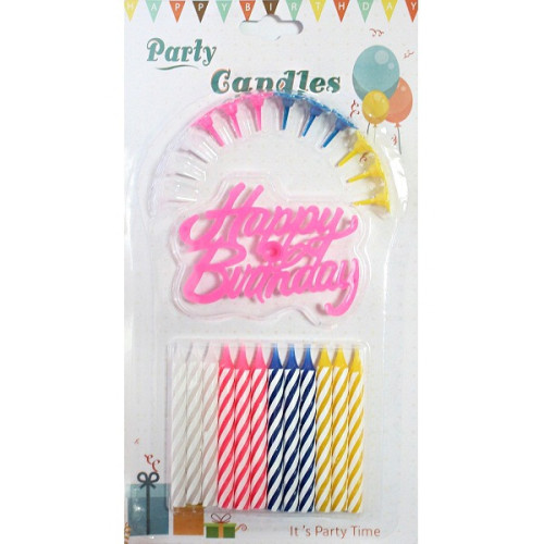 Свічка для торту Happy Birthday F12 12 штук з написом товсті (00154)