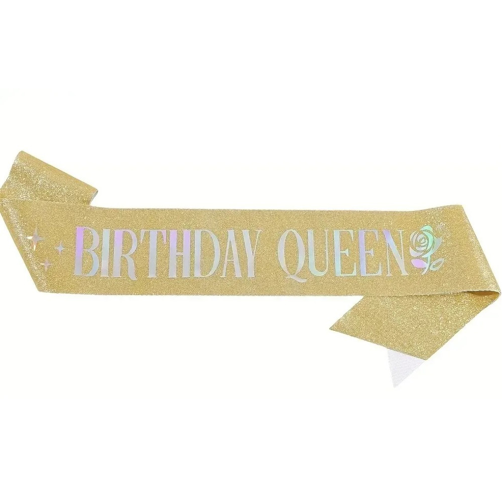 Святкова глітерна стрічка Birthday QUEEN золото 15843