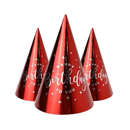 Святковий ковпак Хром "HappyBirthday" 15 см, червоний "Red" 71558