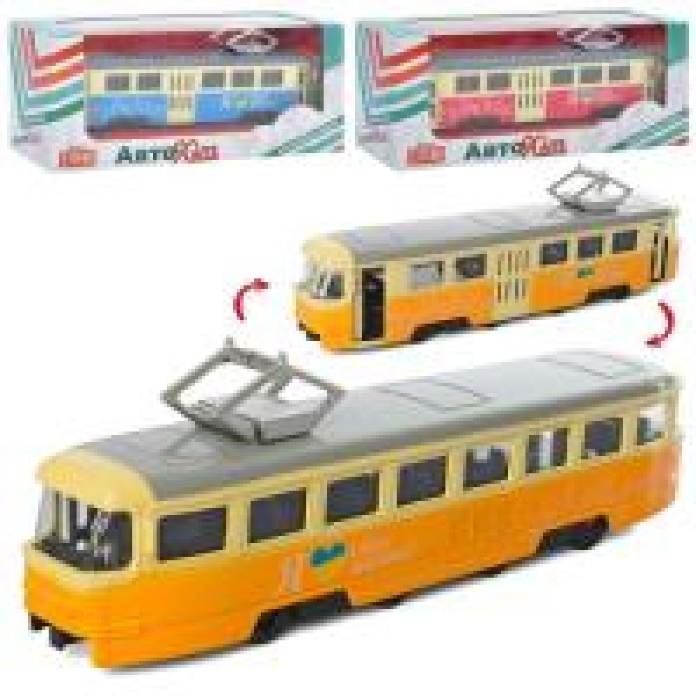 Трамвай M 5660 (60шт) металл,1:70, инер-й, 18,5см,открыв. двери, 3цв, в кор-ке, 19,5-7,5-5,5см - 1