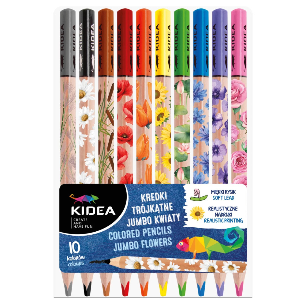 Трикутні олівці Kidea Jumbo Квіти 10 кольорів KTJK10KKA