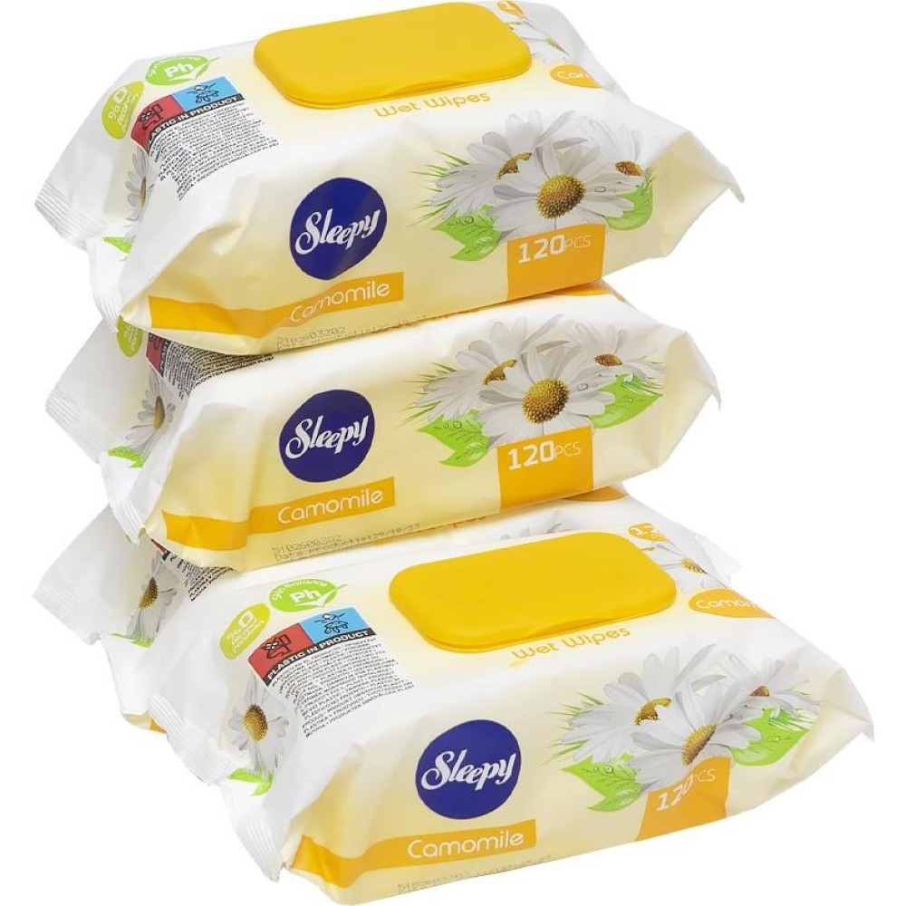 Вологі серветки 120шт ТМ SLEEPY Camomile з клапаном