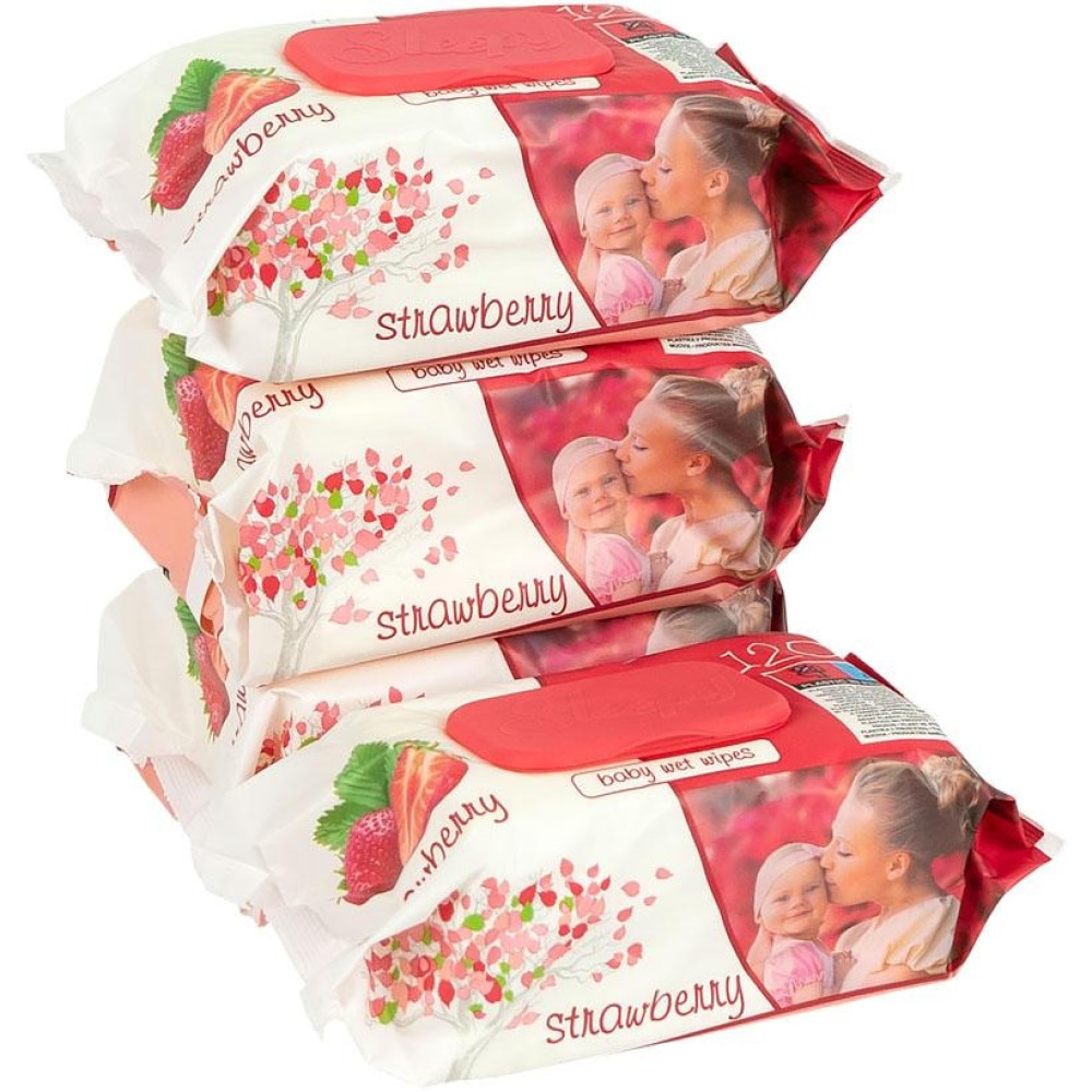 Вологі серветки 120шт ТМ SLEEPY Strawberry з клапаном