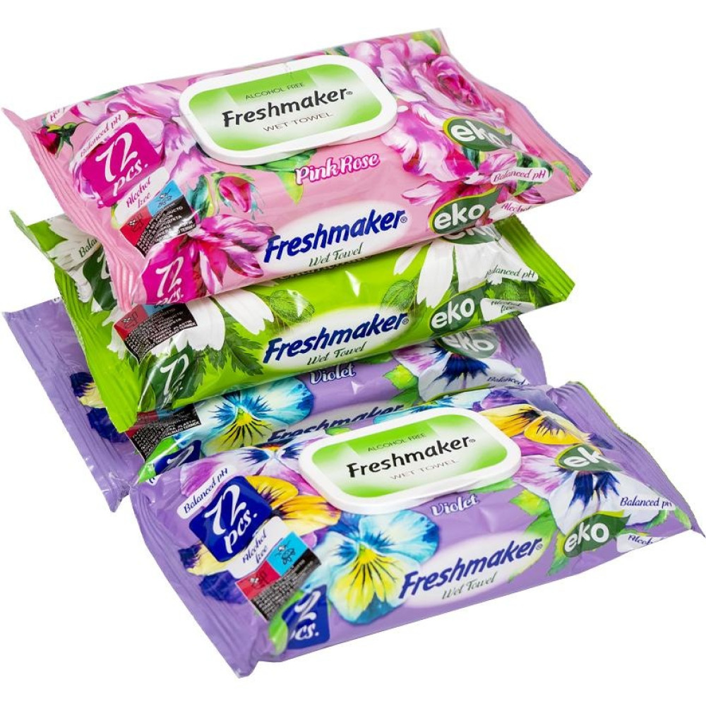Вологі серветки "Freshmaker" eko flower 72шт КЛАПАН 120699
