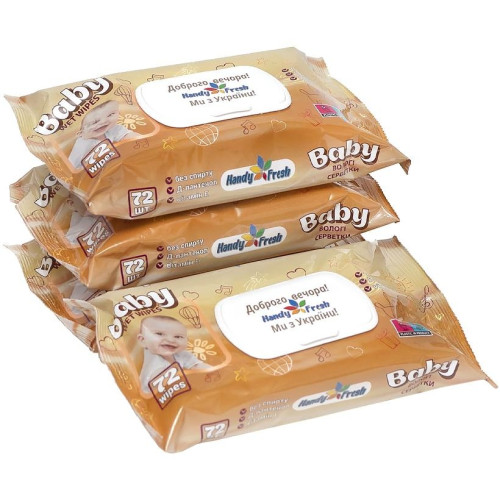 Вологі серветки "Handy Fresh", baby яблуко, 72 шт. з клапано