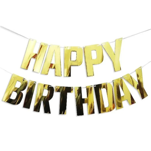Вивіска Happy Birthday Декор Друковані літери золоті 2.5 м 18 см 16223