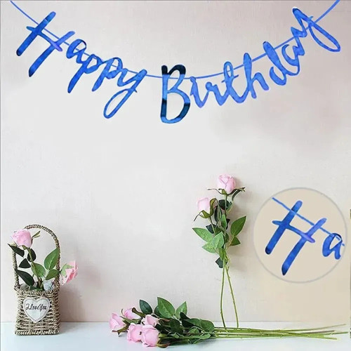 Вивіска Happy Birthday Розписна Декор синя 12352