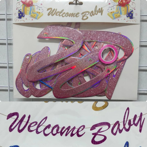 Вивіска Welcome BABY рожевий глітер 16239